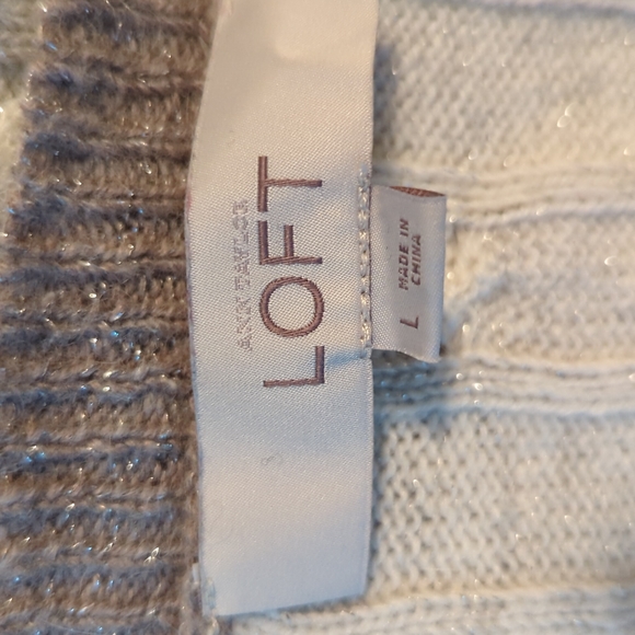 Ann Taylor Loft sz L Shimmering Cable Knit Long Sleeve Striped Sweater - Picture 7 of 7